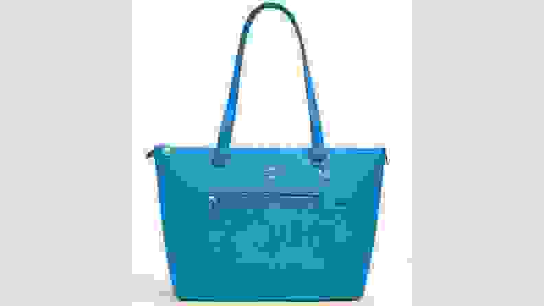 Blue leather tote bag