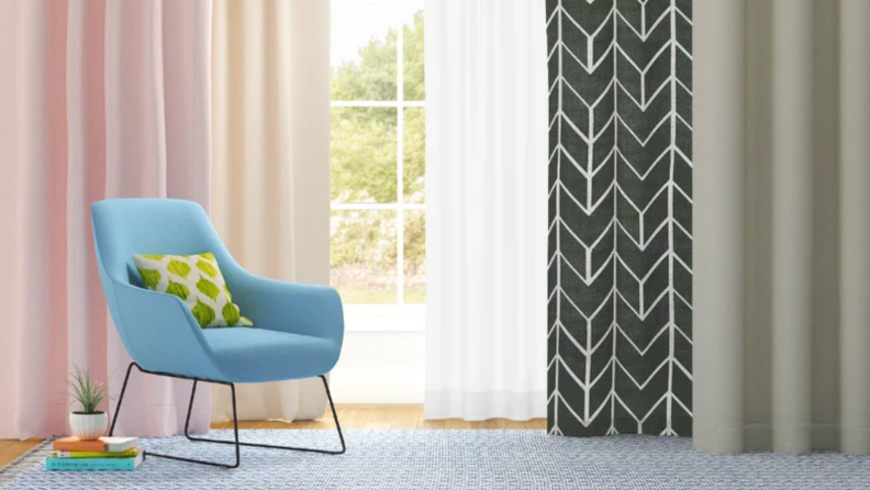 A split shot of curtains from Wayfair, one of the best places to buy curtains online.