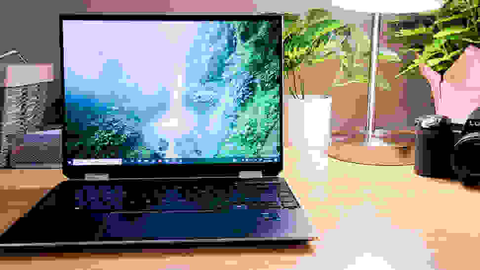 Photo of an HP Spectre 14t laptop on a desk.