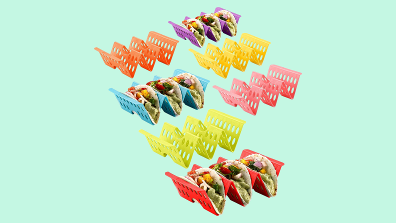 Product image of bright, multicolored taco stands from Mreasiar.