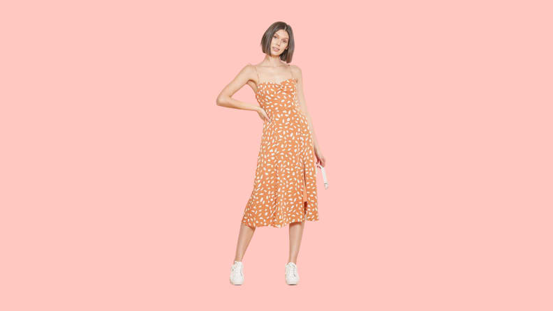 yellow dress with white polka dots
