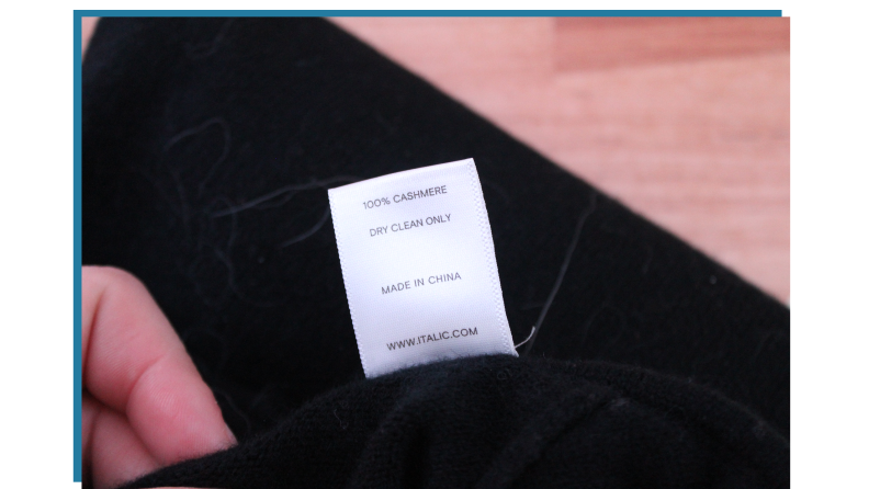 Close-up of a care label that reads “dry clean only.”