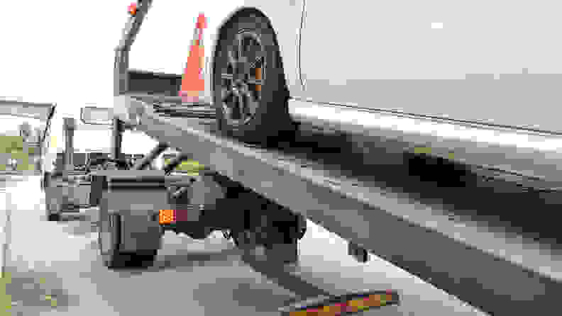 Car on a tow truck bed