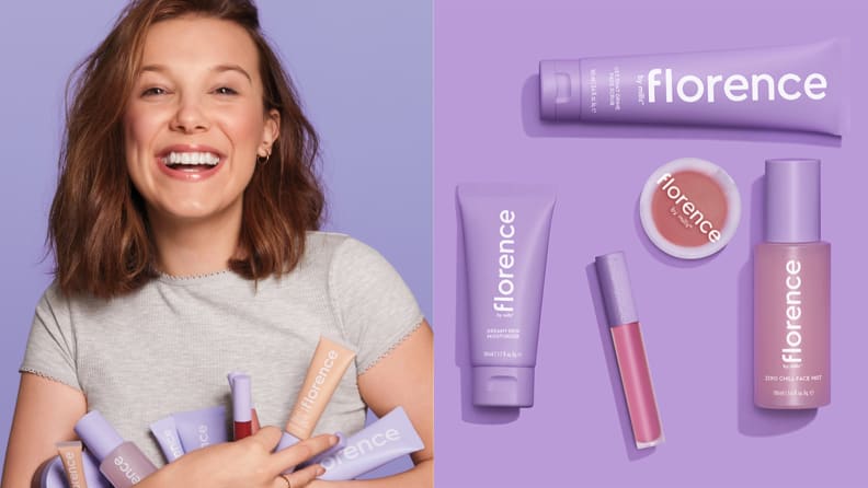 Millie Bobby Brown smiles and holds Florence by Mills products.