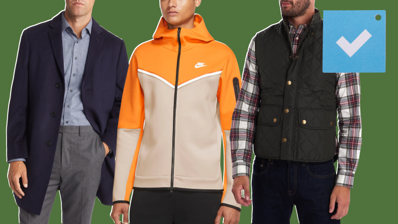 Man in a sport coat, man in Nike jacket, man in vest.