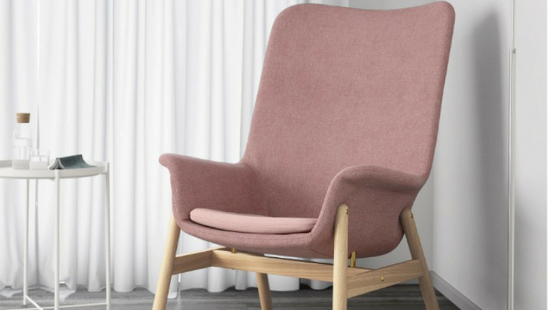 Ikea's Vedbo armchair is versatile, and its dusty pink color is gorgeous
