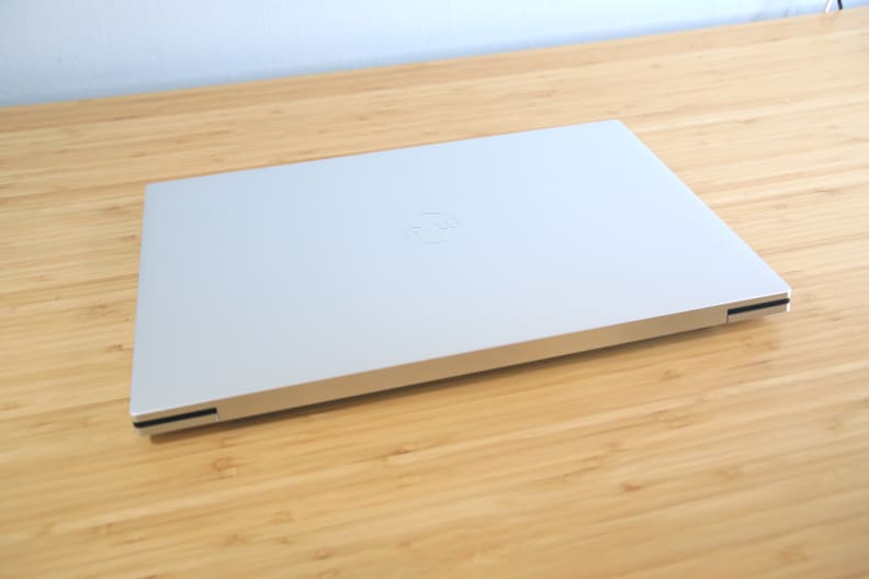 A closed laptop on a desk.