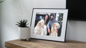 The Walden Aura Frame has a 15-inch digital display with a white mat and black frame.