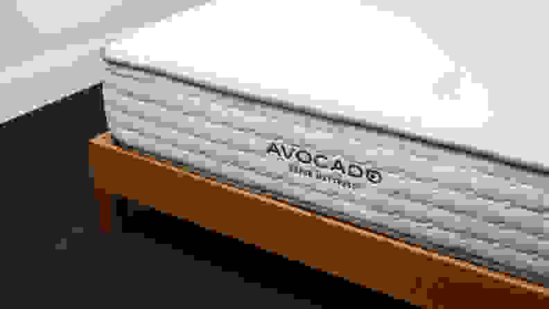 the bottom of the avocado shows the mattress logo