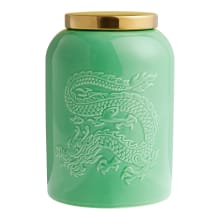 Product image of Jade Green and Gold Ceramic Dragon Embossed Tea Canister