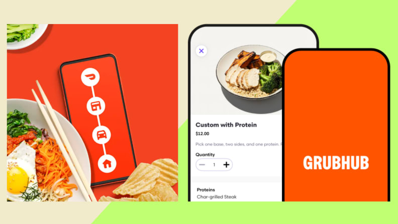 DoorDash and Grubhub apps on colorful background