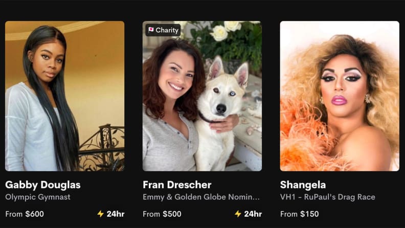 celebrity ads on Cameo website