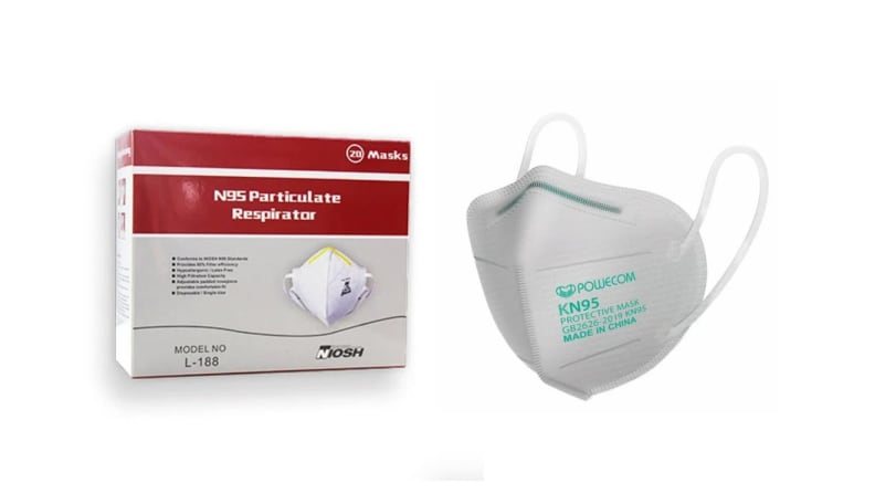 A KN95 mask and package against a white background.