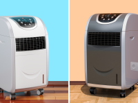 A portable air conditioner in a living room