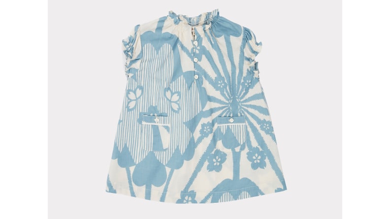 Notting Hill baby dress in light blue floral print.