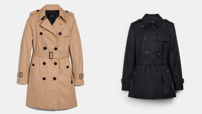 Tan and black trench coats.