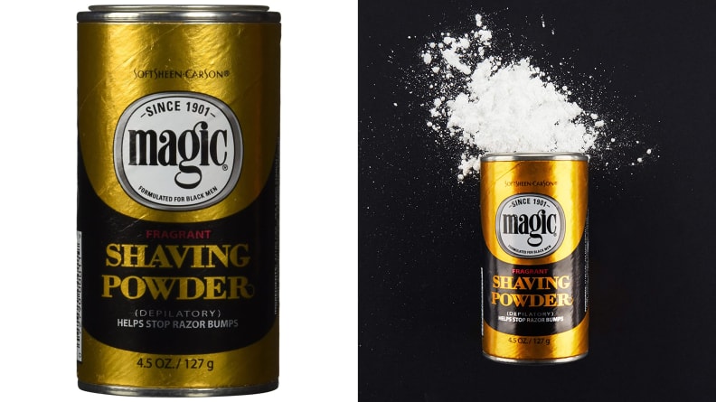 Shaving Powder container on a black background.