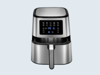 Insignia air fryer against gray background