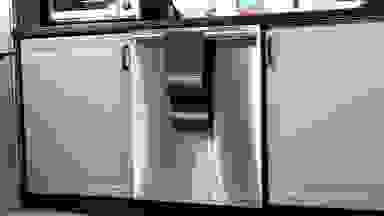 A stainless steel dishwasher