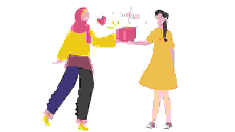 illustration of woman giving present to another woman
