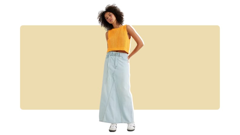 Denim maxi skirt trend: Shop Good American, Moschino, Madewell, and more -  Reviewed