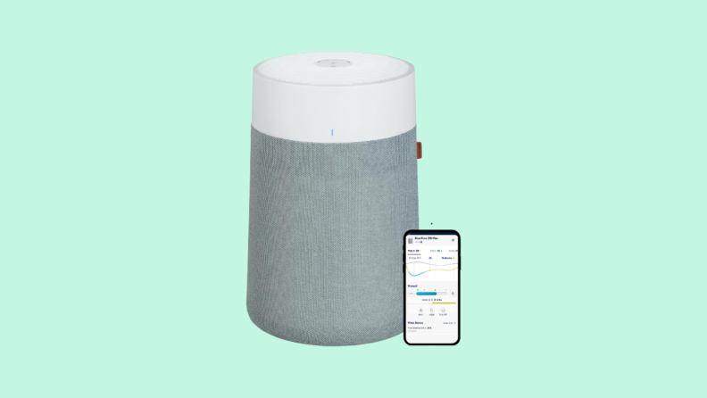 Air purifier against blue backgorund