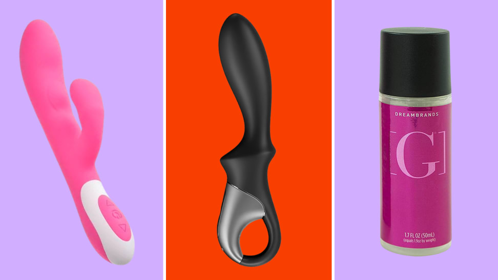 Adam and Eve vibrator next to an anal toy and lube