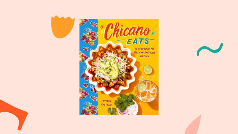 Chicano Eats cookbook against a light pink background.