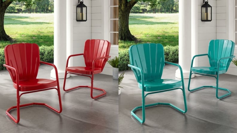 Retro Metal Lawn Chairs Armchair Red Outdoor Vintage Patio Garden Poolside 