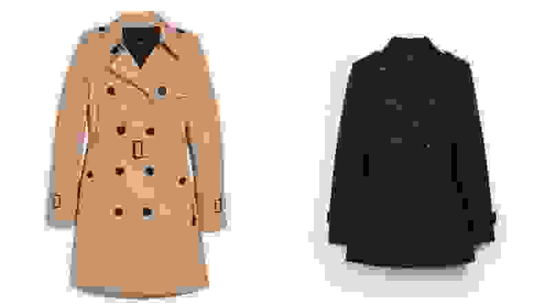 Tan and black trench coats.