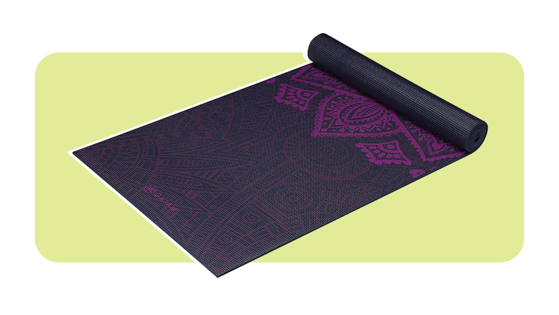 Product shot of the patterned Gaiam Premium Yoga Mat.