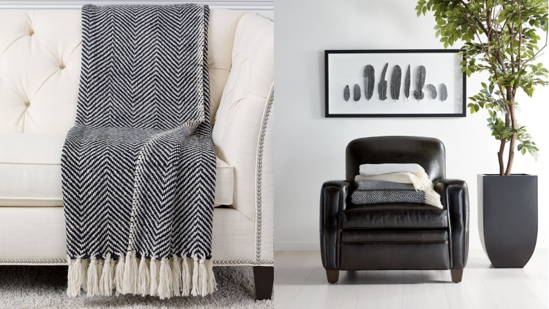 Ethan Allen Fringe Herringbone Throw