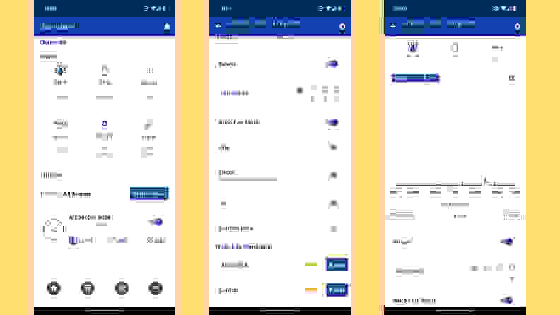 Three screenshots from the Air Doctor Pro 3500i’s app interface show outdoor air quality, options, and indoor air quality.