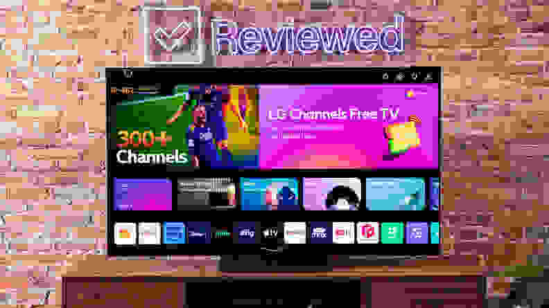 Photo of the LG C3 OLED TV with its app menu onscreen.