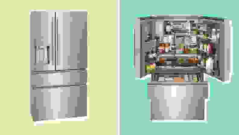 Electrolux ERMC2295AS fridge closed and opened filled with food.