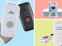 Product shots of the Medical Guardian System,  LogicMark Freedom Alert Emergency System, and the  Slimline Pager.
