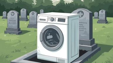 A drawing of a washing machine in a graveyard.