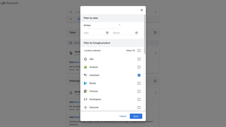 Screenshot of Google settings