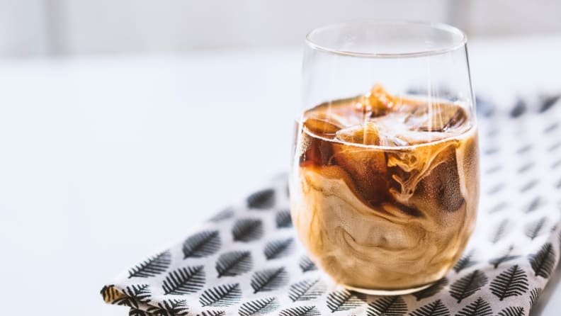 Iced coffee with coffee ice cubes