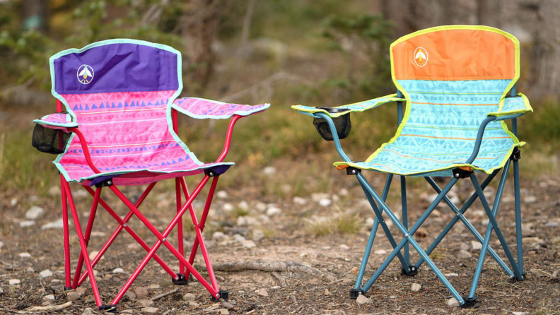 Two empty foldable chairs.