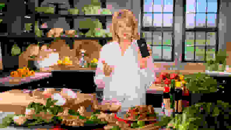 Martha Stewart cooking in kitchen
