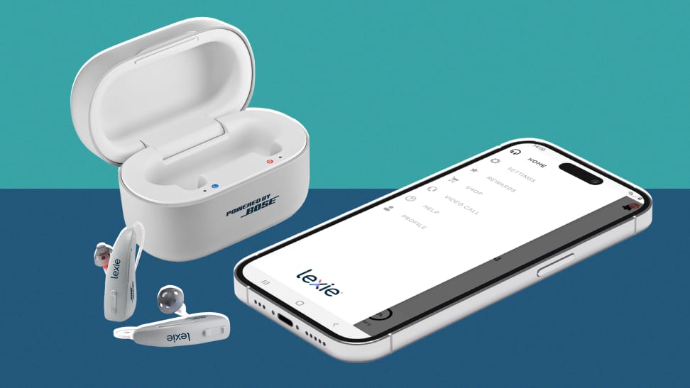 Lexie B2 Plus hearing aids pictured next to a smartphone