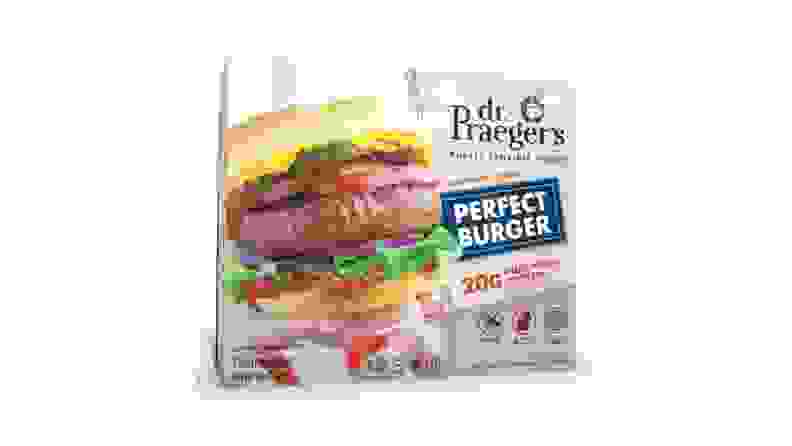A box of Dr. Praeger's Perfect Burgers.