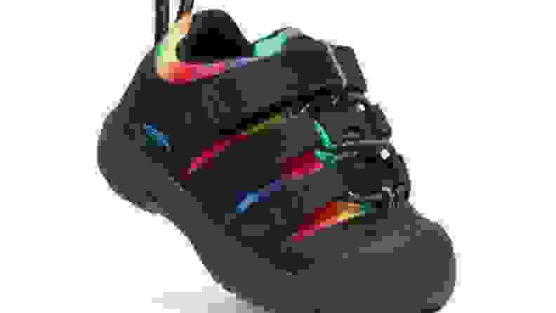 Keen Newport closed toddler shoes in black and rainbow.