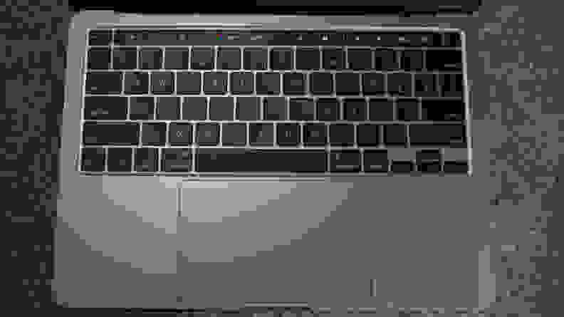 An overhead of the keyboard and trackpad.