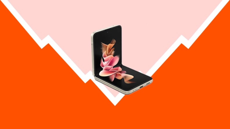 Image of smartphone against a red/pink background