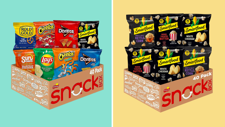 assortment of frito lay chips and smartfood popcorn