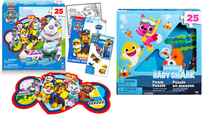 A Paw Patrol and Baby Shark puzzle against a white background.