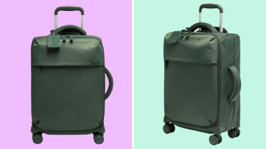 An image of the same green carry-on luggage bag from Lipault