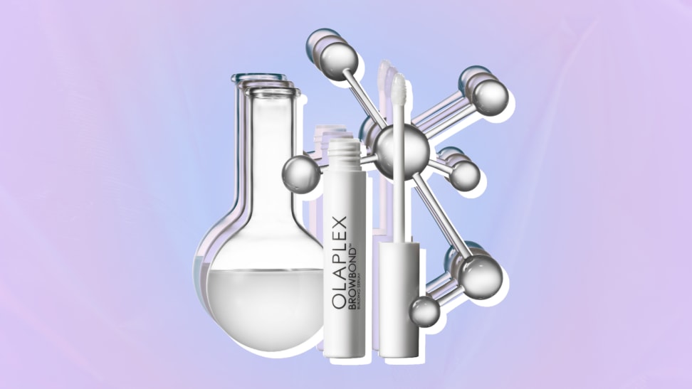 Collage of the Olaplex BrowBond Building Serum next to a test tube.